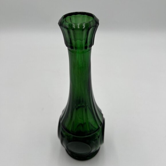 Wheaton Glass Bullseye Bud Vase 9" Green Panels & Dots Vintage - Picture 4 of 7